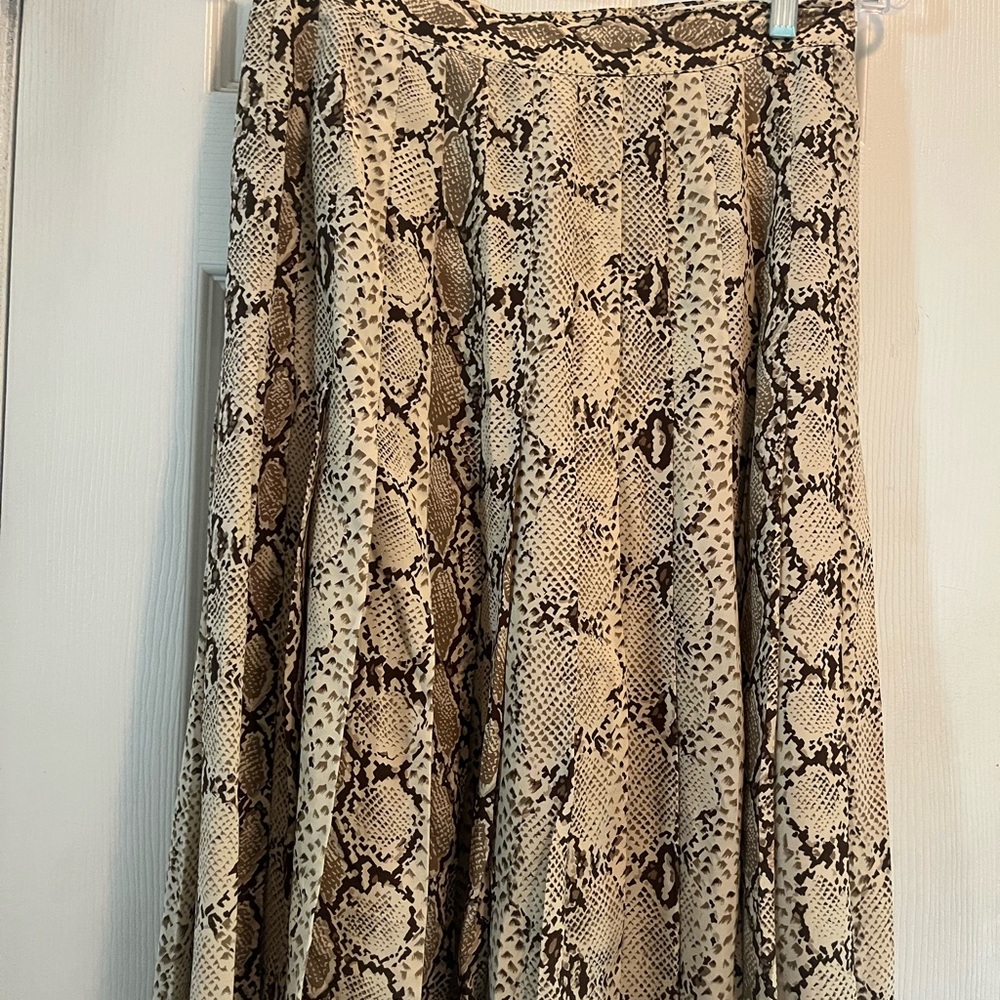 Valentino Vintage Maxi A-Line Skirt in Cream and Brown Snakeskin Print